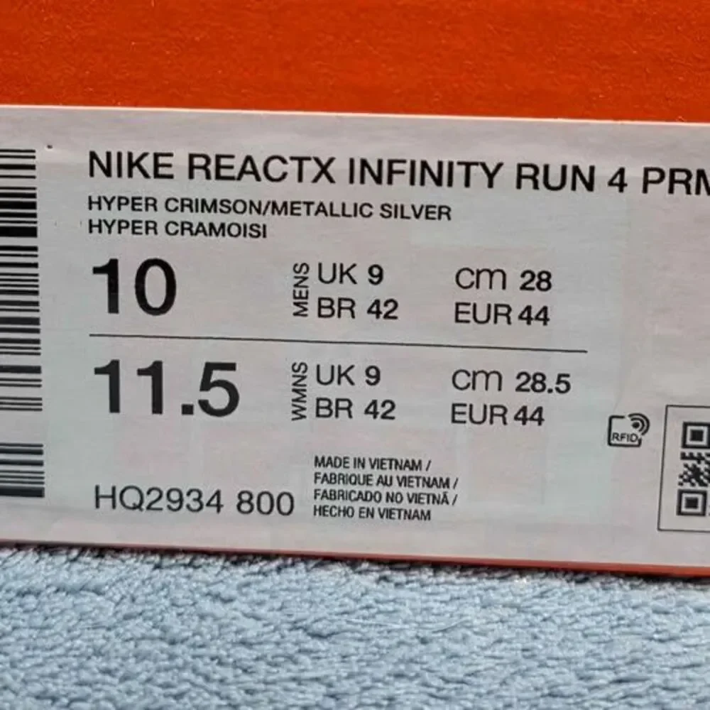 Nike ReactX Infinity Run 4 PRM Hyper Crimson Mens 10 Womens 11.5